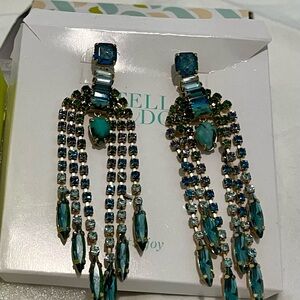 Stella & Dot earrings, blue/green rhinestones, EUC